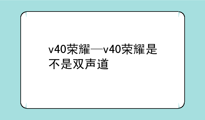 v40荣耀—v40荣耀是不是双声道